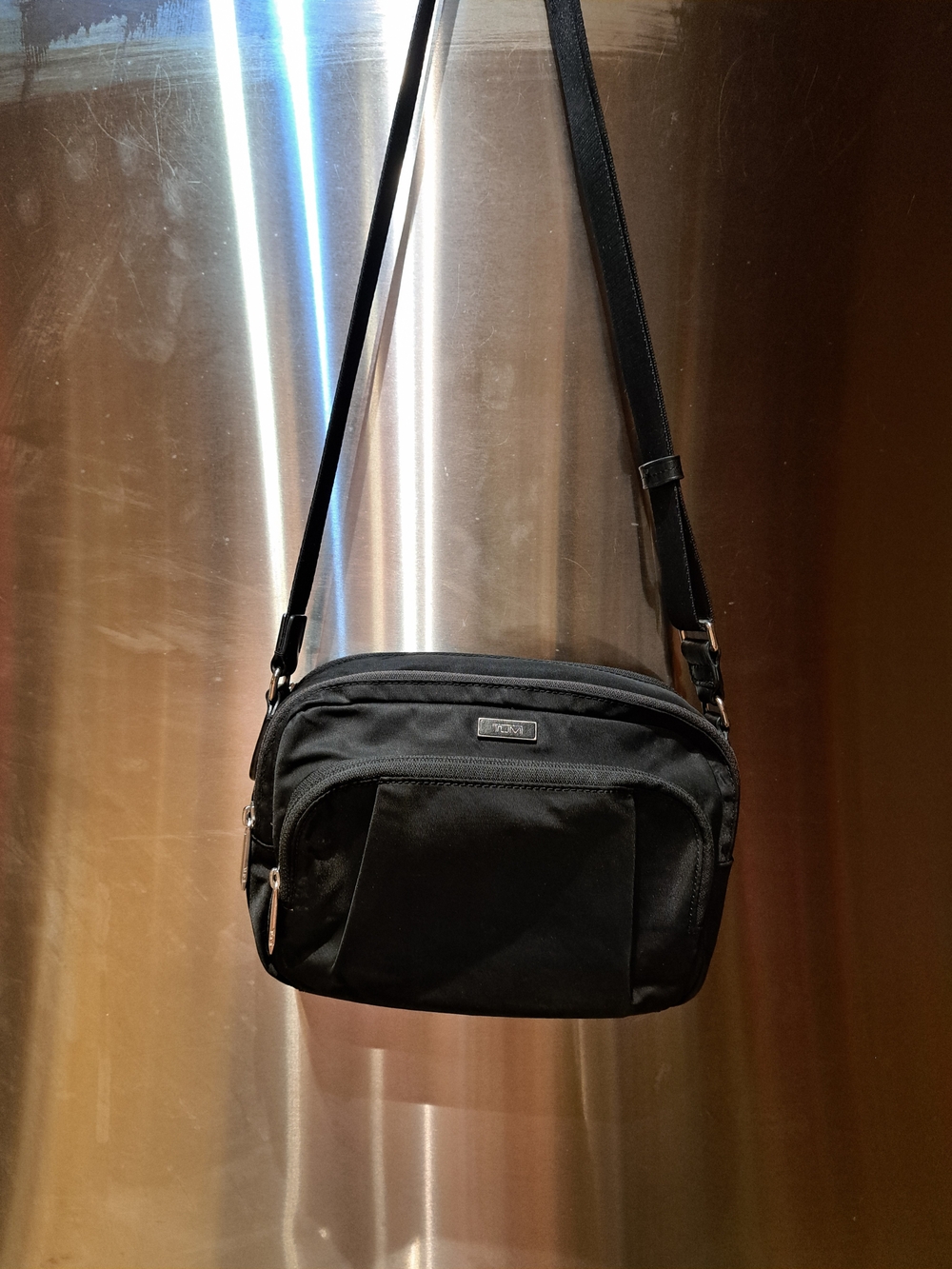 TUMI Black Crossbody Shoulder Bag  Compact Travel Organizer